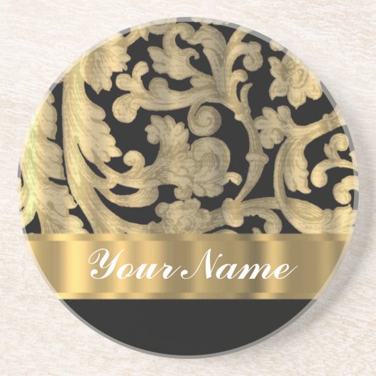 Blütendamast aus Gold und Schwarz Untersetzer (Vorne)