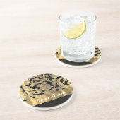 Blütendamast aus Gold und Schwarz Untersetzer (Seite)