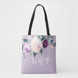 Blutende botanische lila personalisierte weiße Tas Tasche