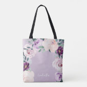 Blutende botanische lila personalisierte weiße Tas Tasche (Rückseite)