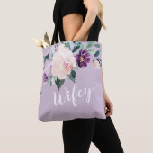 Blutende botanische lila personalisierte weiße Tas Tasche (Von Nahem)