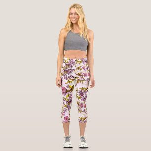 Blutende Kirschblütenmuster Capri Leggings