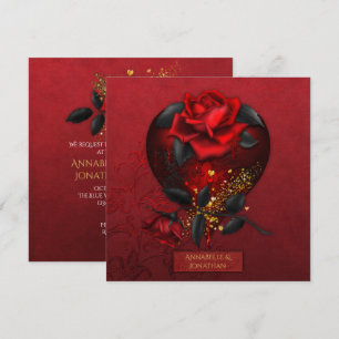 Blutende Rote Rosen Schwarze Blätter Goldhochzeit  Einladung