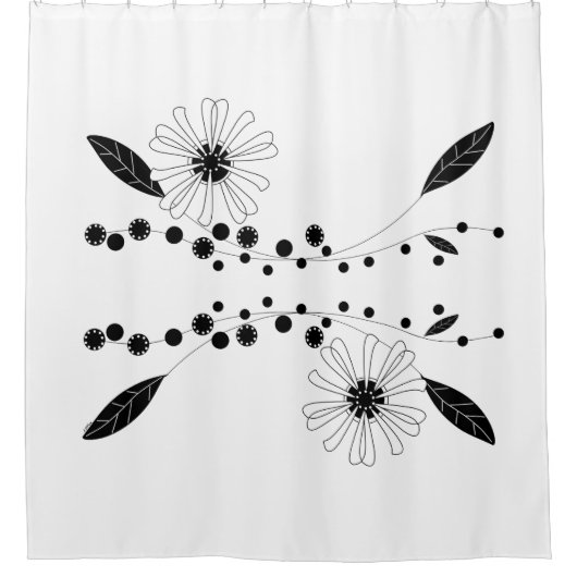 Blütendesign in Schwarz und Weiß Duschvorhang (Vorderseite)