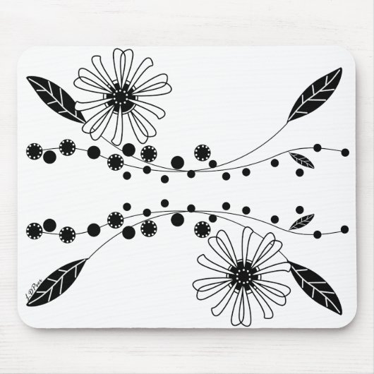Blütendesign in Schwarz und Weiß Mousepad (Vorne)