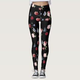 Blütendruck Schwarz/Rosa, Blütendruck und Blauer S Leggings