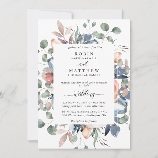 Blütenduft Blauer Hochzeitstag und Grüne Einladung (Vorderseite)