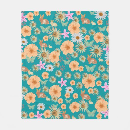 Blütenduft und Kaninchen blau Fleecedecke (Vorderseite)