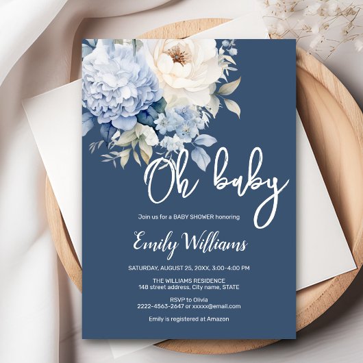 Blütendusche aus dunkelblauen und weißen Blumen Einladung