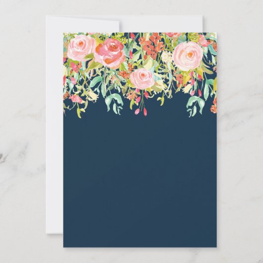 Blütendusche aus Marineblau Einladung (Rückseite)