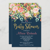 Blütendusche aus Marineblau Einladung (Vorne/Hinten)