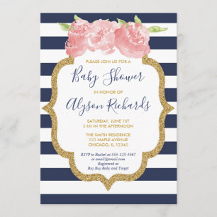 Blütendusche aus Navy und Rosa Einladung