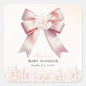 Blütendusche aus Pink Bow Quadratischer Aufkleber (Vorderseite)