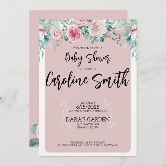 Blütendusche Einladung (Vorne/Hinten)