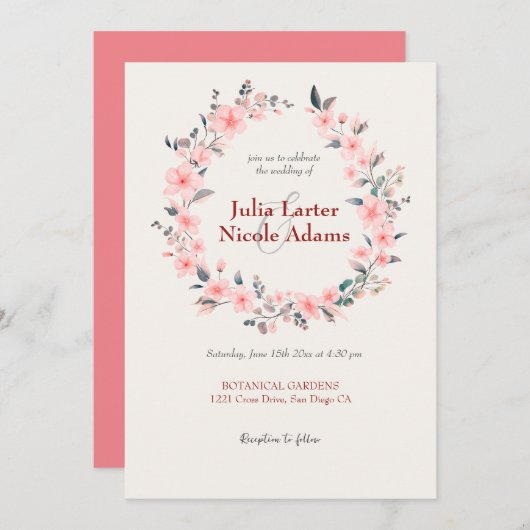 Blütendusche mit rosa Kirschblüten Einladung (Vorne/Hinten)