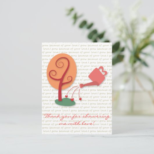Blütendusche Pflanze mit Liebe Postkarte (Stehend Vorderseite)