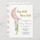 Blütendusche und Blütenpink-Moon Einladung (Vorne/Hinten)