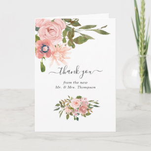 Blütendusche und Rose Hochzeit Wasser Farbe Gold Dankeskarte