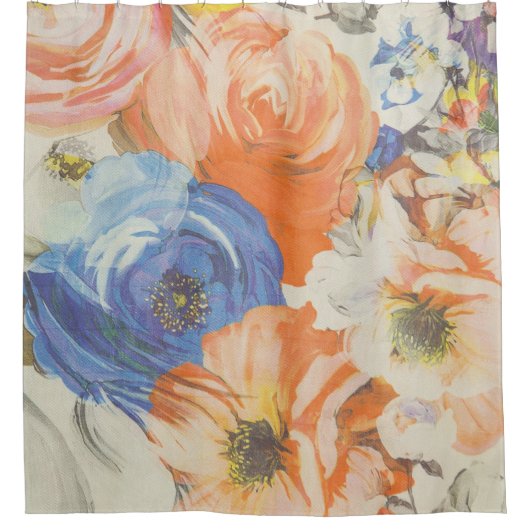 Blütendusche Vorhang blau/orange (Vorderseite)