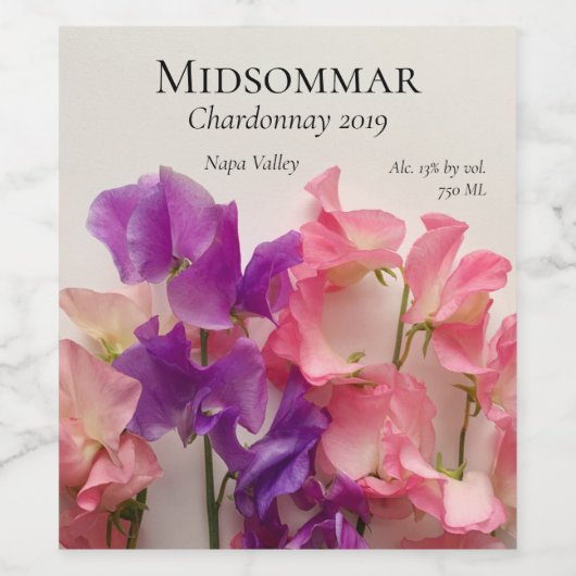 Blütenerbsen Weinetikett (Einzelnes Label)