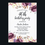 Blütenfarbe Lila Blütenfarben 40. Geburtstag Party Einladung<br><div class="desc">Hübscher Blumengeburtstag Einladungen im Kleinen Bayleigh Store!</div>