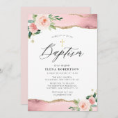 Blütenfarbe Rosa Aquarell Taufe Einladung (Vorne/Hinten)