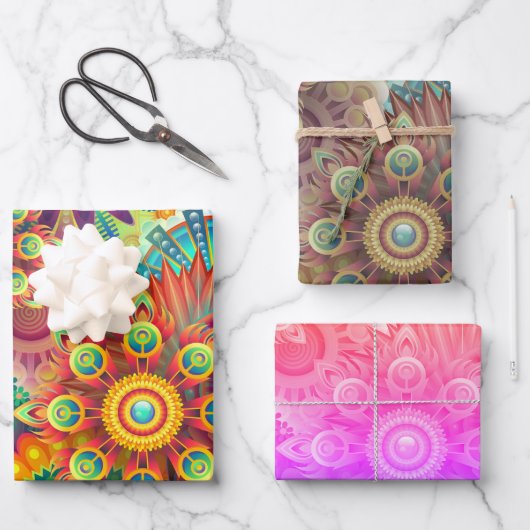 Blütenfarben 3 Set Geschenkpapier Set (Vorderseite)