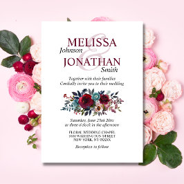 Blütenfarben-Burgunder-Merlot-Hochzeit Einladung