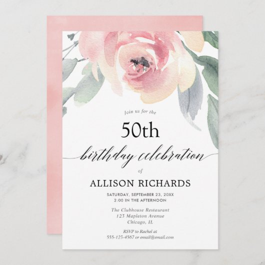 Blütenfarben Frauen Erwachsene Geburtstagsparty Einladung (Vorne/Hinten)