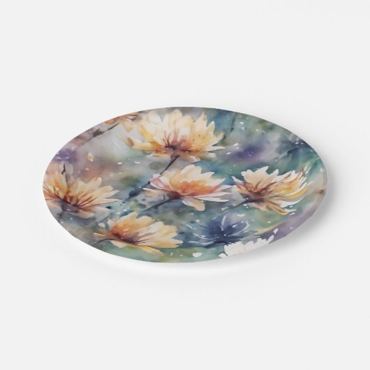 Blütenfarben Pappteller (Schrägansicht)