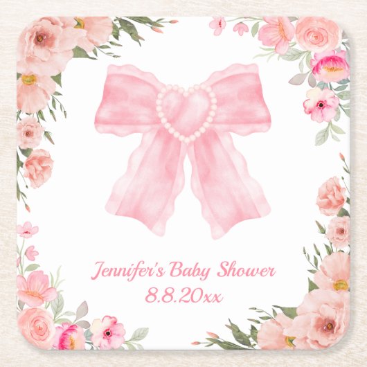 Blütenfarben-Rosa Bugmädchen-Babydusche Rechteckiger Pappuntersetzer (Vorderseite)