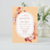 Blütenfarbene Hochzeit in Rot-Orange Einladung (Stehend Vorderseite)