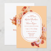 Blütenfarbene Hochzeit in Rot-Orange Einladung (Vorne/Hinten)