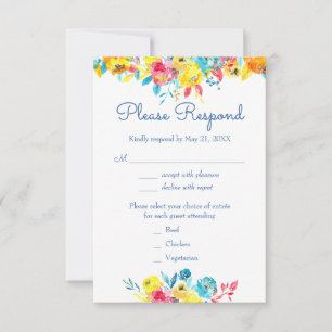 Blütenfarbene Hochzeit RSVP Karte