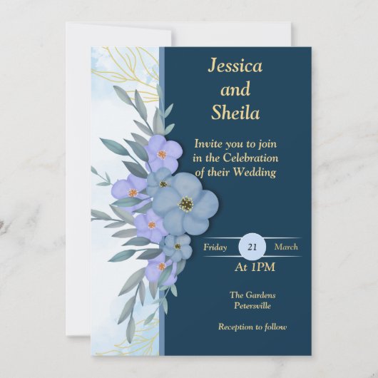 Blütenfarbene Hochzeitsblumen Einladung (Vorderseite)