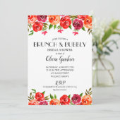 Blütenfarbene Rote Orangenbrunch Bubbly Einladung (Stehend Vorderseite)