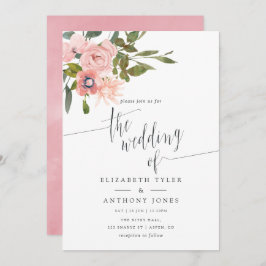 Blütenfarbene Wasserfarbe Rosa Hochzeit einladen Einladung