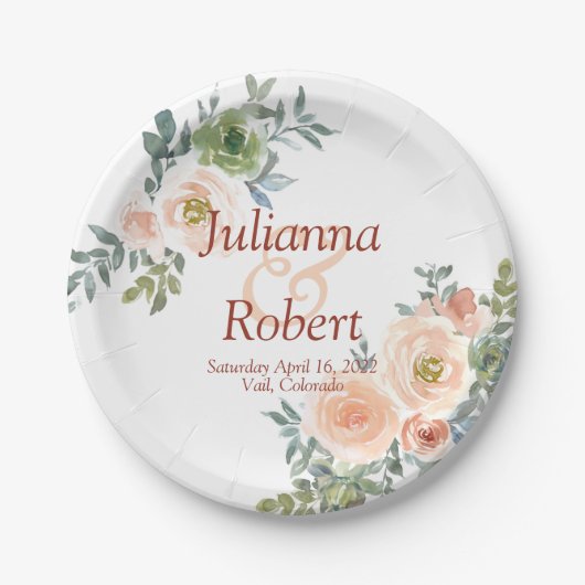 Blütenfarbenes Hochzeitspapier Pappteller (Vorderseite)