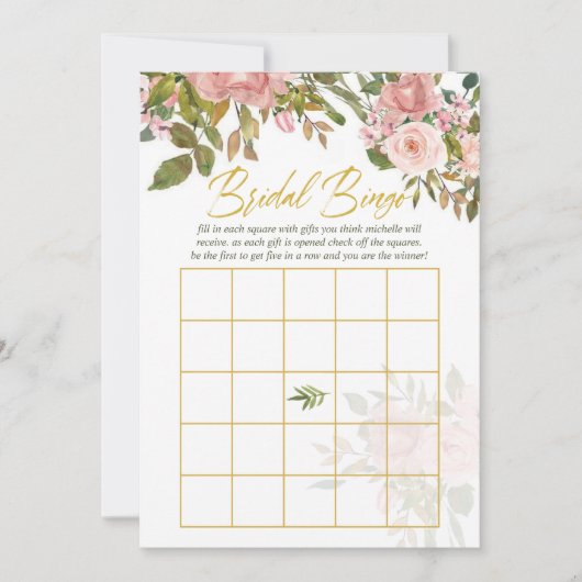 Blütenfarbenes Wasser Rosa und Gold Bridal Bingo (Vorderseite)