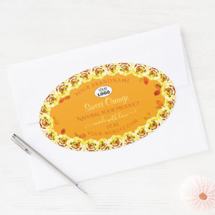Blütenfarbige Rose Orange-Gelbe Produktmarken Logo Ovaler Aufkleber