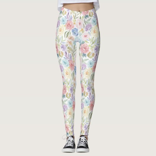 Blütenfarbiger Blumenprint Leggings (Vorderseite)