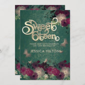 Blütengarten Butterfly 16 . Geburtstag grün Einladung (Vorne/Hinten)