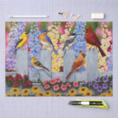 Blütengarten mit bunten Vogelarten Seidenpapier (Handwerk)