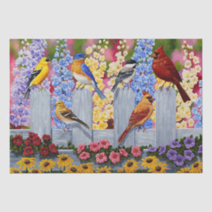 Blütengarten mit bunten Vogelarten Seidenpapier