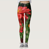 Blütengarten mit rotem Orangenblumen Leggings (Vorderseite)