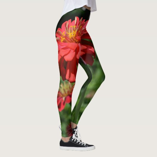 Blütengarten mit rotem Orangenblumen Leggings (Rechts)