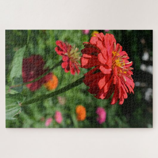 Blütengarten mit rotem Orangenblumen Puzzle (Horizontal)