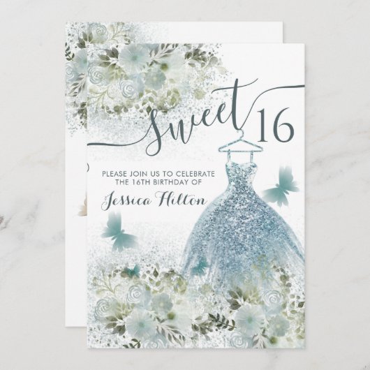 Blütengartenkleid 16 . Geburtstag Einladung (Vorne/Hinten)