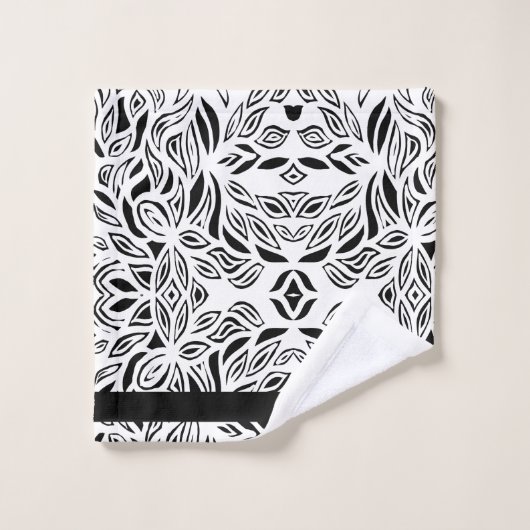 Blütengebürstetes Schwarz-Weiß-Set Badhandtuch Set (Waschlappen)