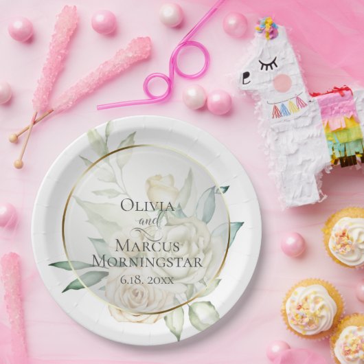 Blütengelbe Rose Sommerhochzeit Pappteller (Party)